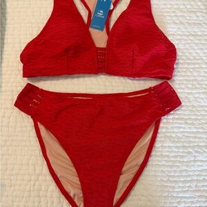 Cupshe Vibrant Red Textured Bikini Set